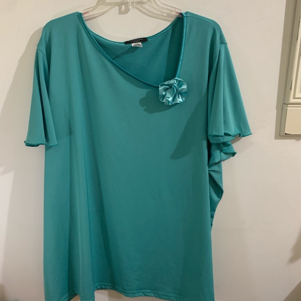 Seafoam Green Asymmetrical Neckline Blouse